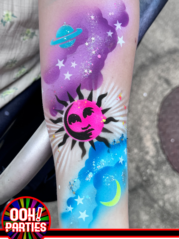 Cosmic Sun Airbrush Tattoo