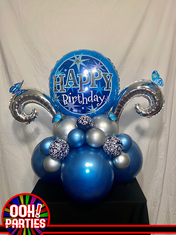 Blue and Silver Balloon Centerpiece